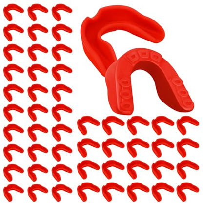 Frienda 50 Pcs Football Mouth Guards Bulk Youth Football Mouthpiece Sports Athletic Mouthguard Teeth Guard for Hockey Karate Basketball Boxing Lacrosse Rugby - color: Red