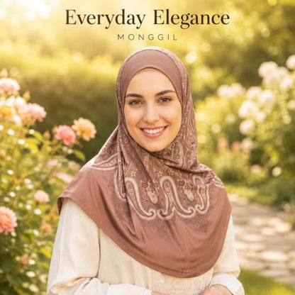 Hijab Scarf for Women, Printed Jersey Instant Slip-On Ready to Wear - color: Mg-hhj-702