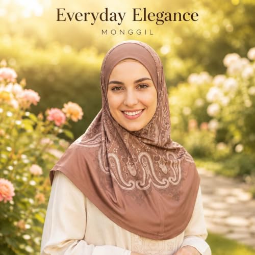 Hijab Scarf for Women, Printed Jersey Instant Slip-On Ready to Wear - color: Mg-hhj-702