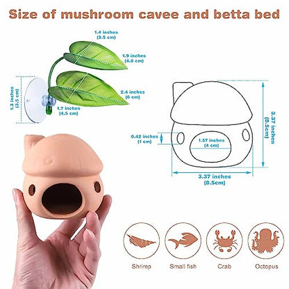 Betta Fish Tank Accessories,Pleco Caves for Aquarium,Fish Aquarium Decoration,Smalland Shrimp Breeding Cave Don't Contain Paint,Natural Ceramics Mushroom House