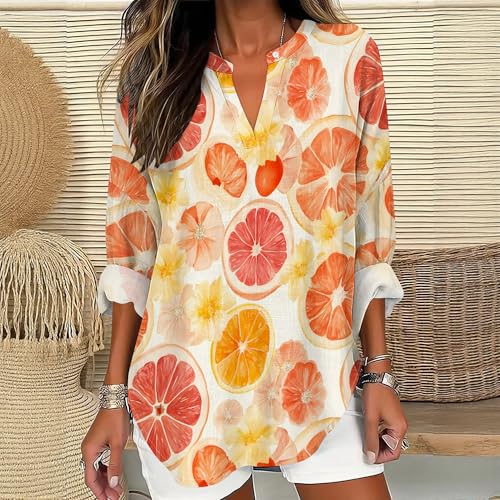 Womens Long Sleeve Shirts V Neck Loose Fit Oversized Graphic Tees Trendy Casual Womens Pullover Tropical Vacation Outfits - color: Style-02, size: Small
