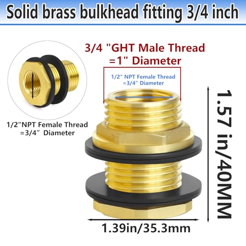 Ceaeso Brass Male Garden Hose Bulkhead Fitting With Plug, 1/2" Female NPT, 3/4" Male GHT (garden Hose Thread), Brass Tank Connector/drain/flush Port Kit For Rain Barrels, Aquariums, Sinks，1 Pack - color: 1 pack