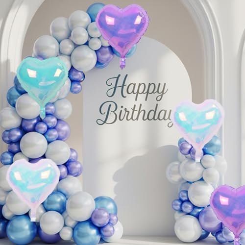 Iridescent Heart Balloons, 10PCS Crystal Foil for Mermaid Birthday Party - color: Iridescent Blue Purple