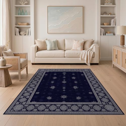 5'x7' Blue Midnight Star Filigree Prayer Washable Area Rug - color: Blue/Pattern 28, size: 5' x 7' (Rectangular)