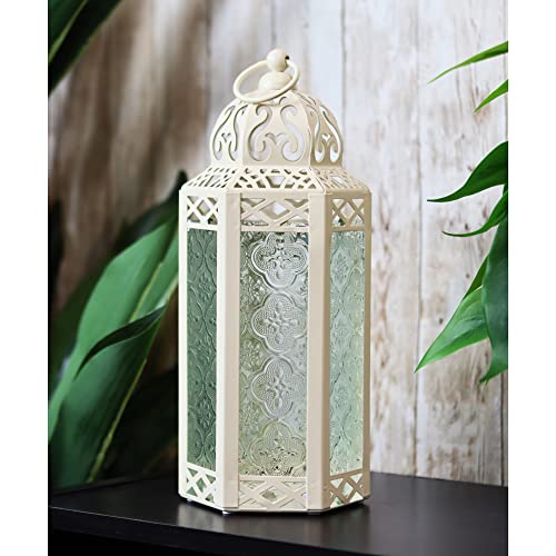 Vela Lanterns Decorative Indoor Moroccan Candle Holder, Cream, M | Wedding Lanterns, Ramadan Decorations, Ivory Shabby Chic Farmhouse Lamp, Votive Pillar Holder, Eid Tealight, 10.5in - color: Cream/Clear, size: Medium