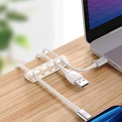 Syncwire Clear Cable Clips - Cord Holders - Self Adhesive Cable Management Organizer - Home, Office, Cubicle, Car, Nightstand, Desk Accessories - Gift Ideas Men, Women, Dad, Mom (5 Packs/15 Slots) | Strong Adhesive, Cable Management Organizer, for Home, O