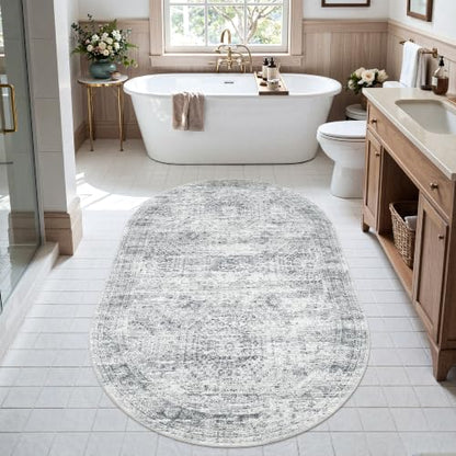 Soalmost Small Oval 3x5 Rug for Entryway Kitchen, Washable Area Rugs, Grey - color: Grey, size: 3' x 5' (Oval)