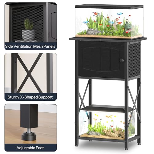 HOOBRO 10 Gallon Aquarium Stand, Fish Tank Stand with Cabinet Storage, Reptile Turtle Tank Stand with Metal Frame, 20.5" L x 11" W , 220 LBS Capacity, Black BB28FT01 - color: Black