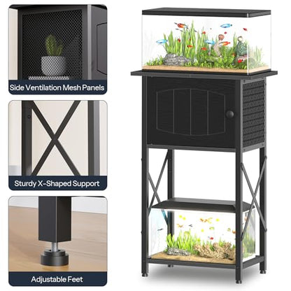 HOOBRO 10 Gallon Aquarium Stand, Fish Tank Stand with Cabinet Storage, Reptile Turtle Tank Stand with Metal Frame, 20.5" L x 11" W , 220 LBS Capacity, Black BB28FT01 - color: Black