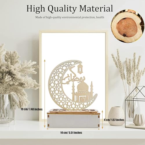 Ramadan Decorations for Home, Ramadan Lights, Eid Mubarak Decorations, 3D Wooden Eids Decoration Lights Home Party Bedroom for Muslims, Eid al-Fitr al-Adha Islamic Table Decor