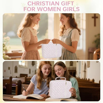 Bible Cover Case for Women Large Bible Cover with Durable Handle Quilted Bible Carrying Case for Girls Bible Study Supplies Accessories (Mini Pink Flower, Mini Pink Flower) - color: Mini Pink Flower