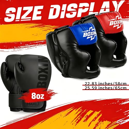 12pcs Boxing Headgear, guantes de boxeo,Mouth Guards& Hand Wraps Boxing Equipment Set - PU Leather Boxing Protective Gear for Training, Sparring & MMA，Boxing Gloves - size: 8oz
