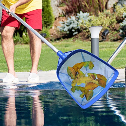 Poolvio Swimming Pool Leaf Skimmer Net, with 5 Sections Telescopic Aluminum Pole & Nylon Medium Fine Mesh Pool Net, Pool Cleaning Tool for Removing Leaves & Debris - size: Pool Skimmer with Pole