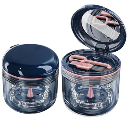 Retainer case, Denture Bath Cup，Retainer Cleaner Case Box,Night Mouth Guard Case Holder,Storage Soak Container with Drain Tray for Travel Cleaning with Mirror and Brush - color: Blue