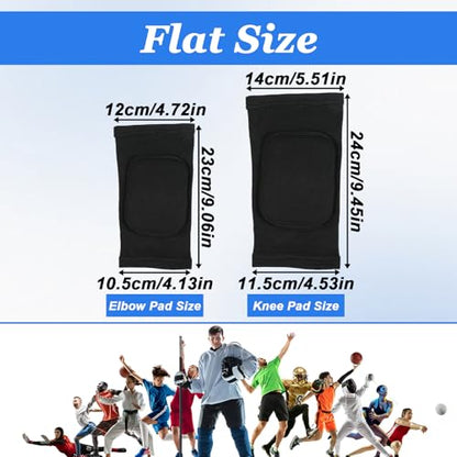 Volleyball Knee Pads and Elbow Brace Pads Set, Compression Breathable Arm and Knee Protection Sleeves with Soft Support Cushion for Men and Women Yoga Dance Football Basketball Running (Black)
