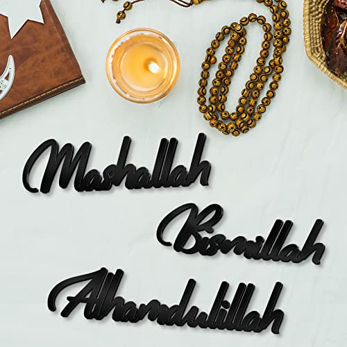 Yookeer 3 Pieces Wood Islamic Decor Bismillah Alhamdulillah Mashallah Home Decorations for Ramadan Gifts Wooden Letter Ramadan Table Decor Eid Mubarak Tabletop Wooden Sign for Desk Shelf Living Room