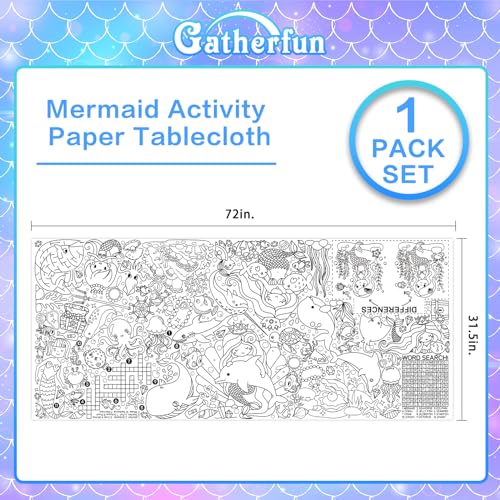 Gatherfun 인어 파티 자이언트 컬러링 포스터 - 80.9 x 182.9cm(31.5 x 72인치) - 다용도 교실 벽 장식 및 생일 활동 - 학교 파티 및 특별 이벤트를 위한 인어 포스터 또는 테이블 - style: 인어