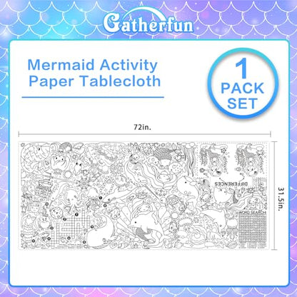 Gatherfun 인어 파티 자이언트 컬러링 포스터 - 80.9 x 182.9cm(31.5 x 72인치) - 다용도 교실 벽 장식 및 생일 활동 - 학교 파티 및 특별 이벤트를 위한 인어 포스터 또는 테이블 - style: 인어