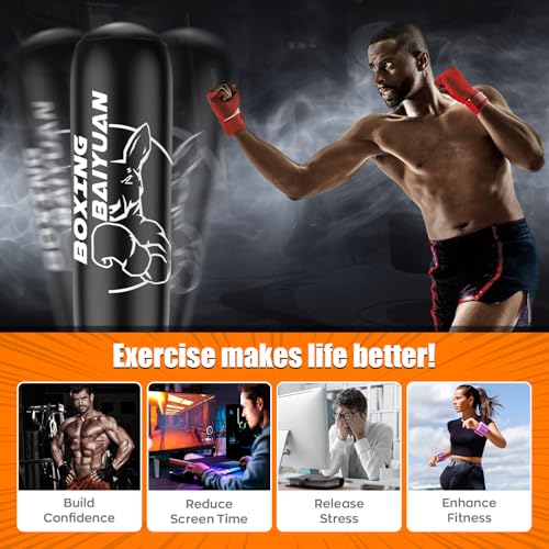 Standing Punching Bag for Adults Teens, Inflatable Boxing Bag with Stand, Kick Boxing Training Equipment for MMA, Muay Thai, Kickboxing - size: 70"