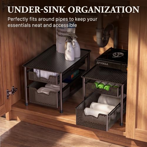 Simple Houseware Stackable 2 Tier Sliding Basket Organizer Drawer, Bronze - color: Bronze, size: 2-Tier