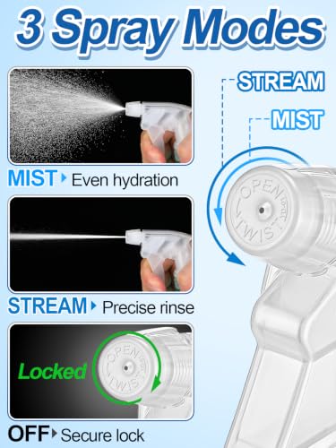 6Pcs 3 Modes Spray Bottle Nozzles Replacement Fit Standard 28/400 Neck | MADHOLLY DIY-Friendly Sprayer Tops, Mist/Stream/Off, Cuttable Tube for 8/16/32oz Bottle, for Plants, Hair, Cleaning - color: Clear