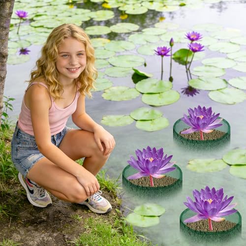 EBaokuup 4 Pcs Aquatic Pond Planting Bags-7" Reusable Mesh Water Garden Pond Plant Pot-Breathable Green Round Lily Plant Pots for Pond Bog Plant Garden Terrestrial Plant - color: Green, size: Round