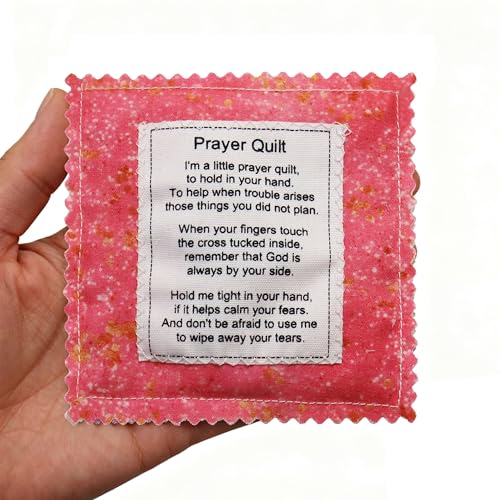 Mini Prayer Quilt with Cross Inside Vintage Pocket Scripture Prayer Quilt Squares Sympathy Christian Gifts for Women Pastor Appreciation Father's Day Graduates Gifts (Pink, 1 Pack) - color: Pink1, size: 1 Pack