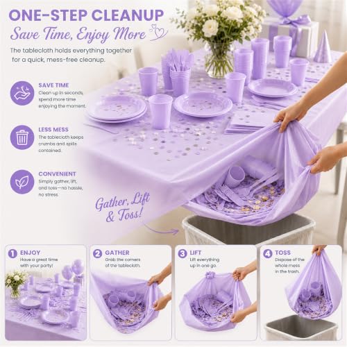 Tinybee 352 Pcs Lilac Plastic Plates, Disposable Dinnerware Set for 50 - color: Lavender