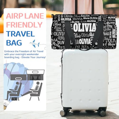 Custom Gym Dance Bag Full Names, Personalized Black Sports Bag | for Teens Waterproof Weekender Carry Practice Travel Tote - color: Black