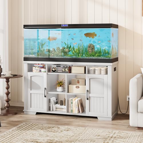 55-75 Gallon Fish Tank Stand, Heavy Duty Aquarium Stand with Power Outlet, 1000LBS Wood Fish Tank Cabinet with Storage Suitable for Turtle Tank, Reptile Terrarium, for Home Office - color: White