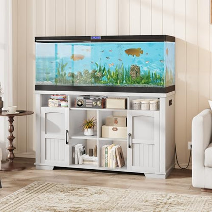 55-75 Gallon Fish Tank Stand, Heavy Duty Aquarium Stand with Power Outlet, 1000LBS Wood Fish Tank Cabinet with Storage Suitable for Turtle Tank, Reptile Terrarium, for Home Office - color: White