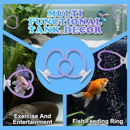 Betta Fish Toys, 2 PCS Heart Fish Exercise Ring and Nitrifying Balls Set, Heart Betta Mirror Toy Set, Feeding Ring with Suction Cup, Fishing Tank Accessories for Gifts (Purple) - color: Purple Heart