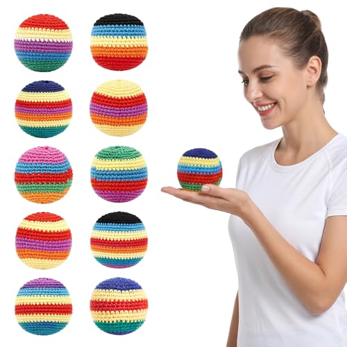 2/5/10 PCS Handmade Crochet Footbag Set for Adults – Assorted Kick & Toss Bags, Juggling Balls for Beginners, Outdoor & Party Fun - size: 10PCS