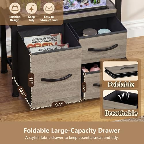 Heybly 5-10 Gallon Fish Tank Stand, Aquarium Stand with Drawer, Power Outlet, Heavy Duty Metal Frame, for Fish Tank, Turtle & Reptile Terrarium, 20.5" × 10.2" Top, 200lbs, Rustic Gray HAS002SSG-1 - color: Greige, size: 5-10 gal