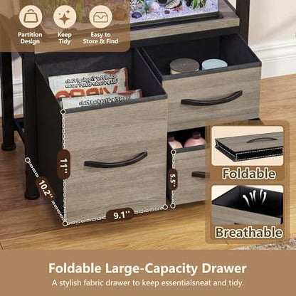 Heybly 5-10 Gallon Fish Tank Stand, Aquarium Stand with Drawer, Power Outlet, Heavy Duty Metal Frame, for Fish Tank, Turtle & Reptile Terrarium, 20.5" × 10.2" Top, 200lbs, Rustic Gray HAS002SSG-1 - color: Greige, size: 5-10 gal
