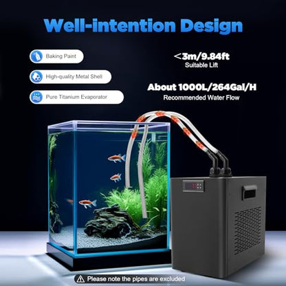 160L/42.26Gal Aquarium Chiller, 1/10HP Low Noise Fish Tank Water Cooler with Special Quiet Design Refrigeration Compressor ＆ Water Tube for Axolotl Coral Jellyfish (160L/42.26Gal)