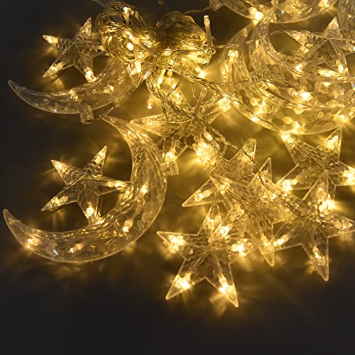 Gavigain Star Moon String Lights, 10ft 126 LED Ramadan String Lights Twinkle Star Moon Fairy Lights for Starry Night, Wedding, Party, Bedroom - color: original