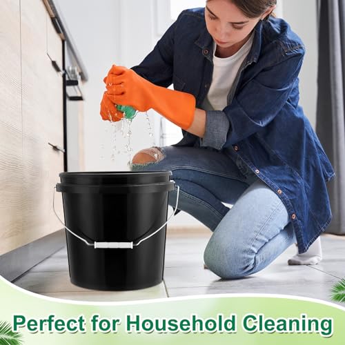 Tioncy 10 Pcs 2 Gallon Plastic Buckets with Lids and Handles,Black | Storage Pails for Paint, Cleaning, Organizing, Durable Containers, Metal Handles, Plastic Material - color: Black