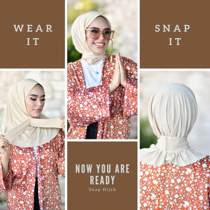 para life Snap Hijab for Women, Breathable Instant Hijabs|Standard Size Stretchable Cotton Sandy|Jersey Undercap - color: White