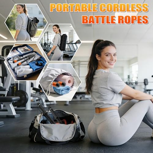 Cordless Battle Ropes Adjustable Weighted with 8 Removable Weight Rings, Portable Ropeless Battle Ropes for Home Gym, HIIT, Functional and Full Body Workout for Women and Men