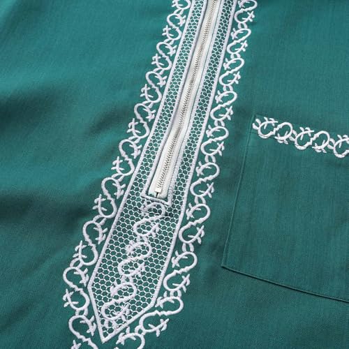 Men's Muslim Middle Arab Casual Long Sleeve Loose Hood Big and Tall Long Gown Dress Muslim Kaftan Thobe - color: Green, size: Small