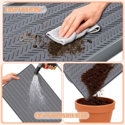 Kalolary 30" x16" Silicone Plant Trays Plant Saucer Growing Tray | Rectangular Heavy Sturdy Silicone Plant Drainage Saucers Plant Drip Trays for Pots Seed Starter Growing Trays