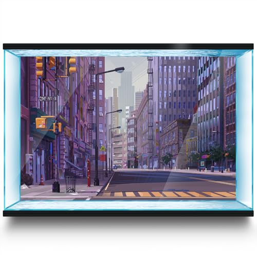 Aquarium Background Stickers - City Street Purple - Fish Tank Reptile Terrarium Decor Poster (45 x 30 cm / (17.7 x 11.8 inches)) - size: 45 x 30 cm / (17.7 x 11.8 inches)