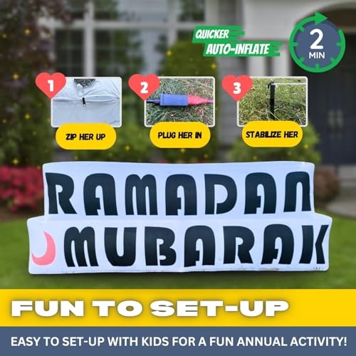 6FT Ramadan Inflatable Just Ramadan Mubarak! - Islamic Ramadan Decor for Outdoor Front/Back Lawns, Built-in LED Lights and Fan to Blow Up with Air, Iftar/Eid Gift