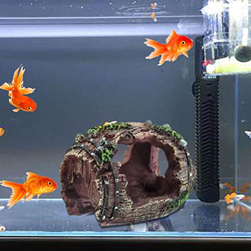 Aquarium DecorBroken Barrel Design Resin OrnamentResin Fish Aquarium Decorations | for Small Pets Shrimp Starfish Turtle Jellyfish Reptile Freshwater