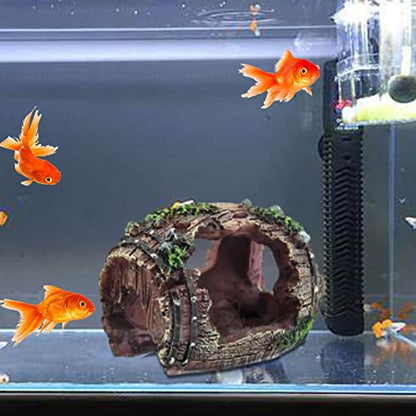 Aquarium DecorBroken Barrel Design Resin OrnamentResin Fish Aquarium Decorations | for Small Pets Shrimp Starfish Turtle Jellyfish Reptile Freshwater