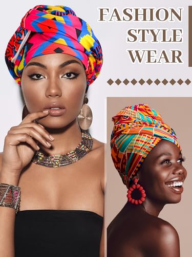 4 Pcs African Scarf for Women Head Wraps for Black Women Stretch Turbans Jersey Hijab Scarf Hair Wraps Lightweight Headbands Cover