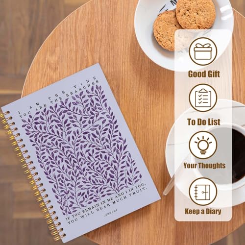 Likjad Christian Spiral Notebook Journal 5.5x8.3, Botanical Bible Scripture Journals for Writing, Religious Christian Gifts for Women, Bible Verse Hardcover Notebooks for Note Taking（Purple - color: Botanical Bible Five