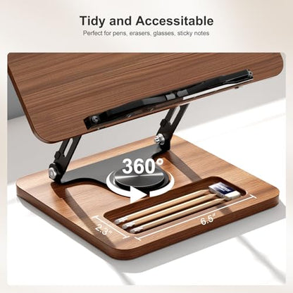 OPTIXCELL Book Stand for Reading, 360° Rotating Hands Free Book Holder, Adjustable Height and Angle, Page Clip for Cookbook, Recipe, Magazine, Laptop,Tablet, Foldable for Kitchen, Office, School - style: Book Stand