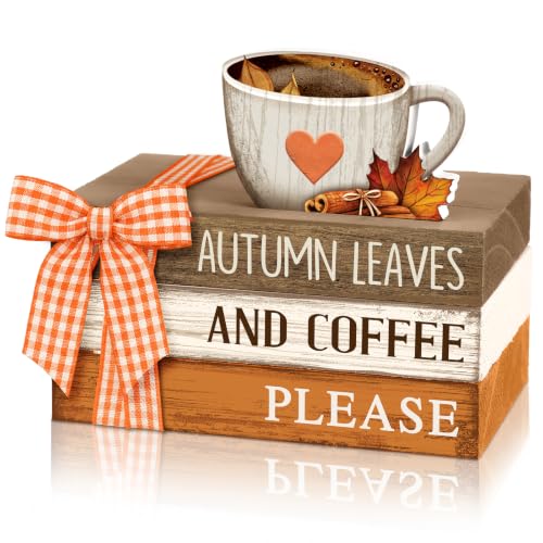 4 Pcs Fall Tiered Tray Decor Rustic Decorative Mini Wooden Faux Book Stack Autumn Maple Leaf Coffee Decorations Thanksgiving Harvest Farmhouse Table Centerpiece for Home Shelf Tabletop Office Kitchen - style: Fall
